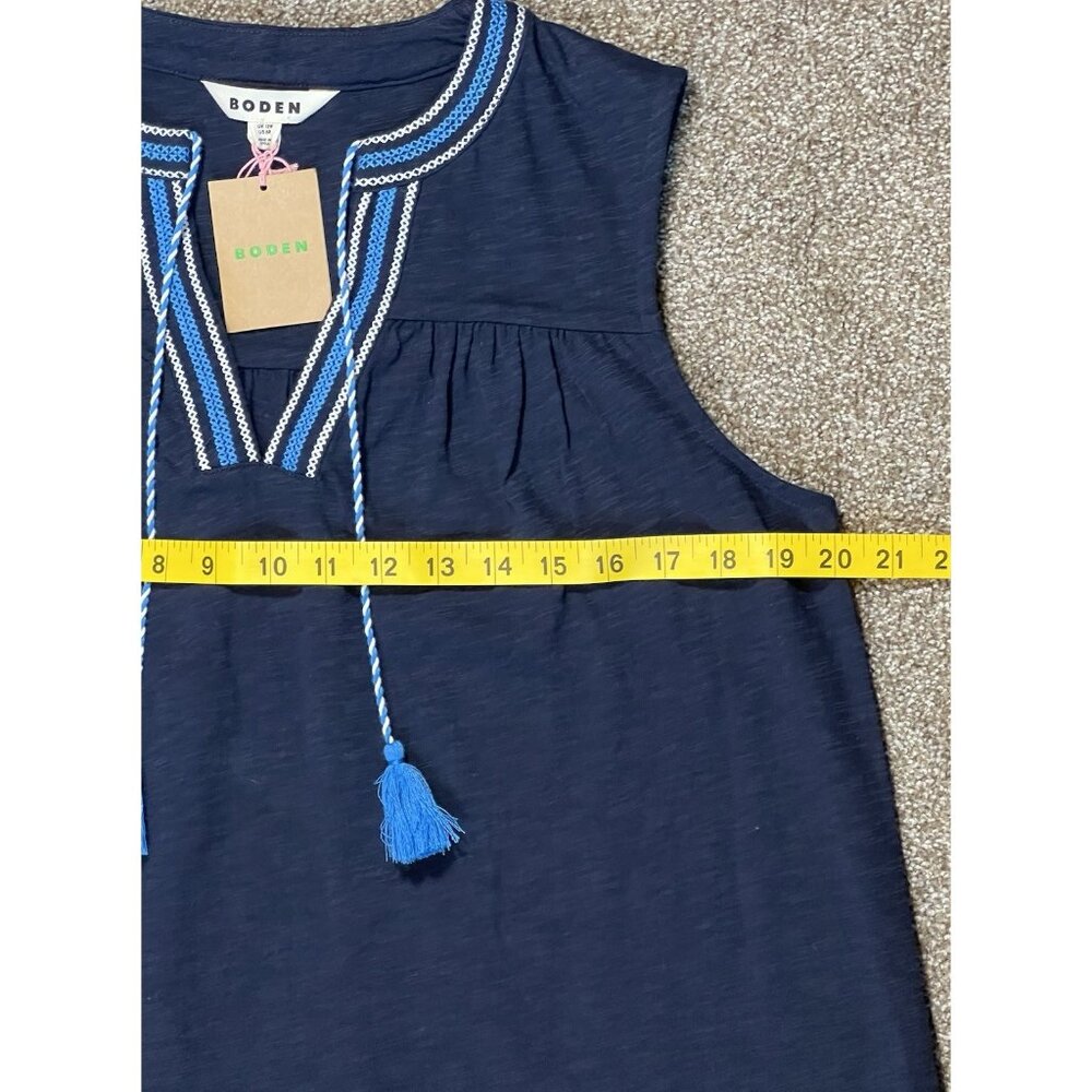 Boden Women’s Nadine Notch Sleeveless Mini Dress Size 8 Blue Embroidered Cotton - Picture 9 of 15